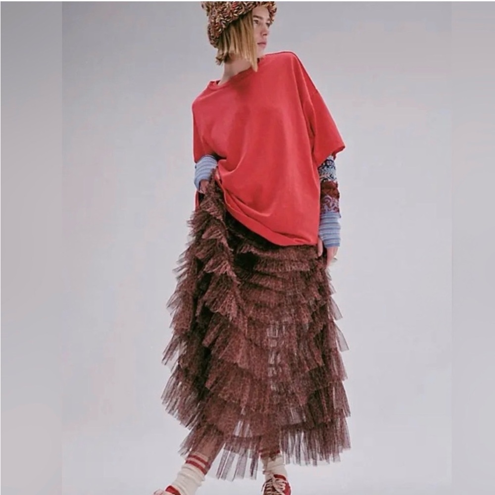 Free People Return of the ruffle maxi slip skirt